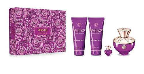 versace dylan purple 4pcs gift set eau de parfum 3.4oz , body lotion 3.4oz , shower gel 3.4oz edp .17 - alwaysspecialgifts.com