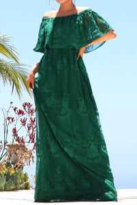 hunter green lace off shoulder maxi dress - alwaysspecialgifts.com