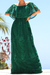 hunter green lace off shoulder maxi dress - alwaysspecialgifts.com