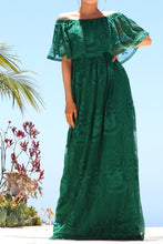 Load image into Gallery viewer, hunter green lace off shoulder maxi dress - alwaysspecialgifts.com
