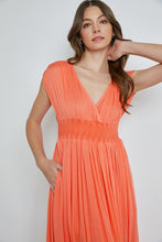 Load image into Gallery viewer, coral haze crinkled waist smocked wrap dress - alwaysspecialgifts.com