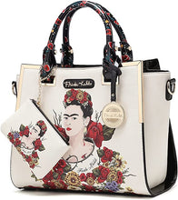 Load image into Gallery viewer, frida kahlo flower theme 2 way wing satchel beige black 