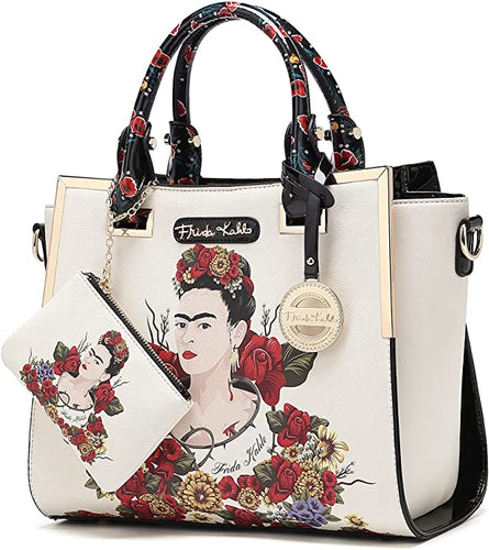 frida kahlo flower theme 2 way wing satchel beige black 