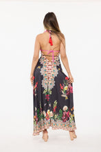 Load image into Gallery viewer, black bright color halter flowers dress - alwaysspecialgifts.com