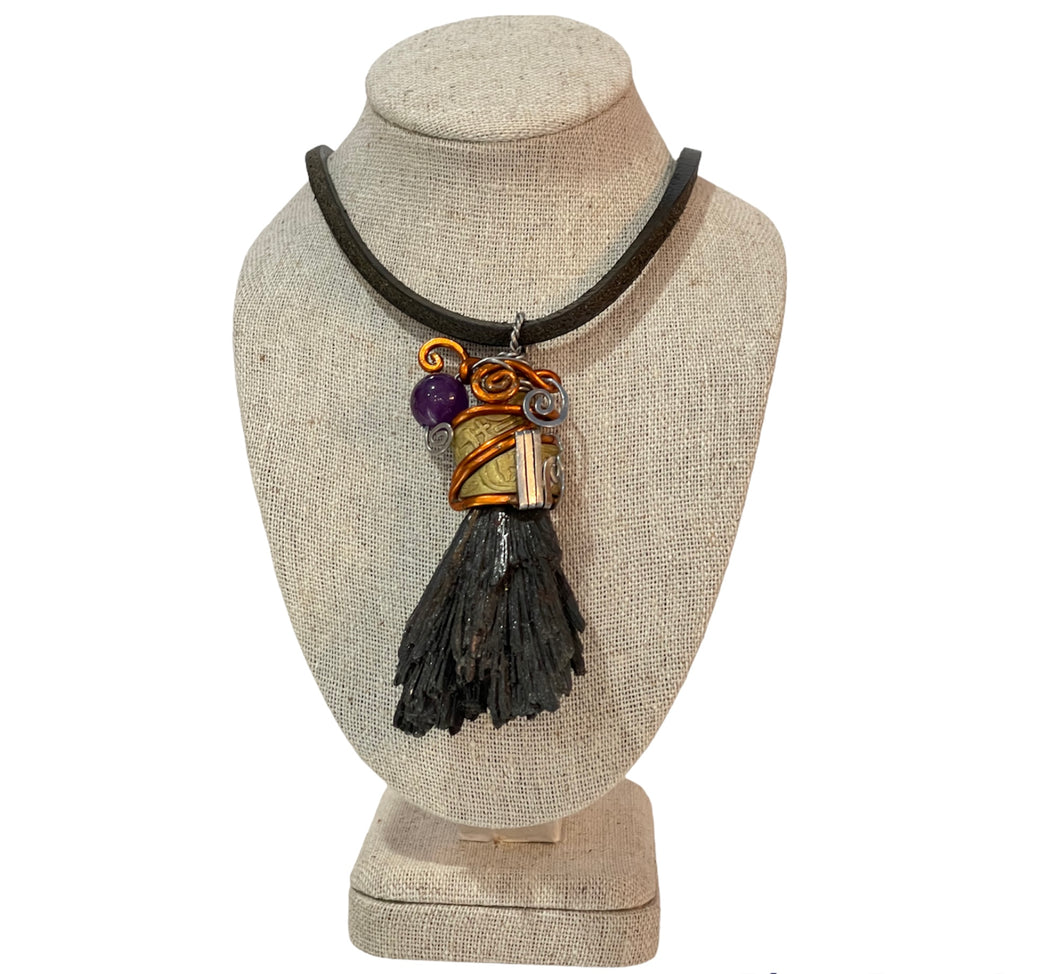 black tourmaline with amethyst natural stones necklace - alwaysspecialgifts.com