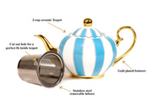 Load image into Gallery viewer, blue two cup teapot majestea co ceramic - alwaysspecialgifts.com