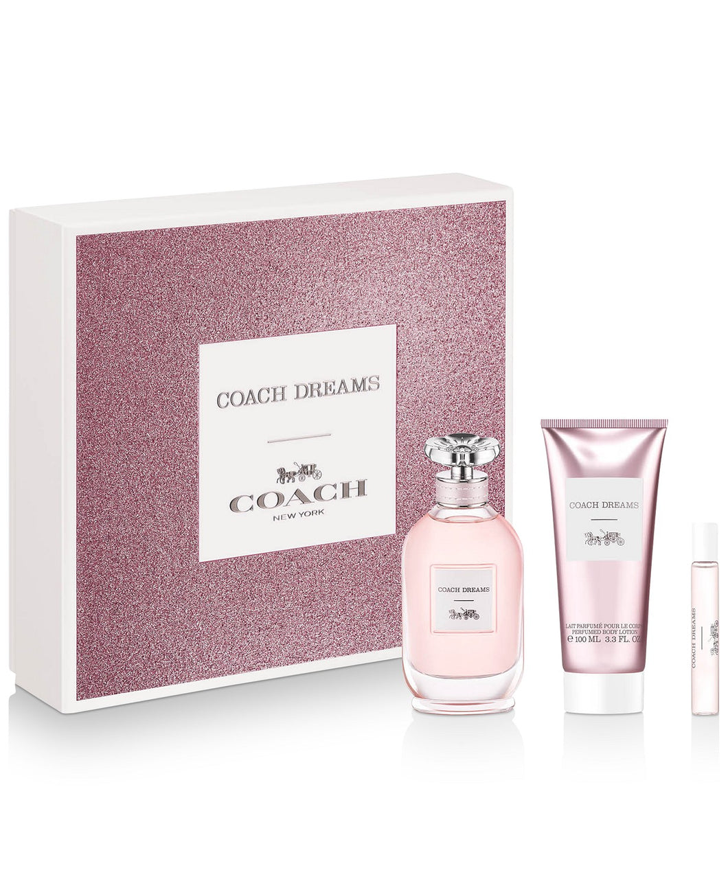 coach dreams gift set 3 pcs eau de parfum 3.0 oz , body lotion 3.3oz, travel set .25oz for womens - alwaysspecual