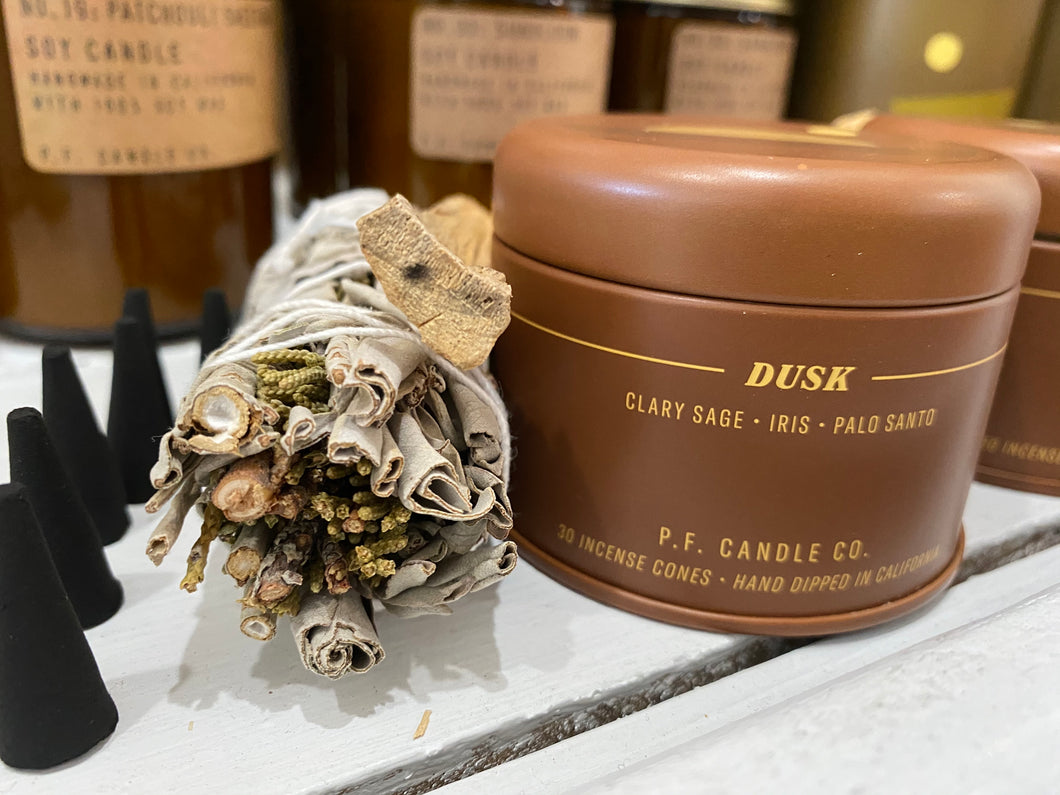 dusk incense cone palo santo and clary sage  pf candles co - alwaysspecialgifts.com