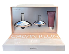 Load image into Gallery viewer, euphoria calvin klein gift set 3 pcs eau de parfum 3.4oz lotion and parfum for womens - alwaysspecialgifts.com