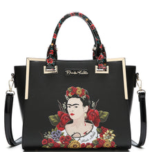 Load image into Gallery viewer, frida kahlo flower handbag theme 2 way wing satchel black - alwaysspecialgifts.com