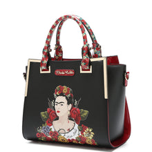 Load image into Gallery viewer, frida kahlo flower handbag theme 2 way wing satchel black - alwaysspecialgifts.com