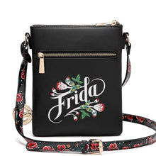 Load image into Gallery viewer, authentic frida kahlo floral series compartment cross body black