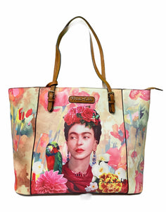 frida kahlo flowers large tote with a small wallet -alwaysspecialgifts.com