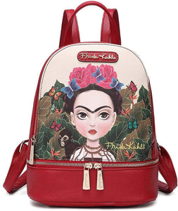 frida kahlo cartoon back pack red - alwaysspecialgifts.com