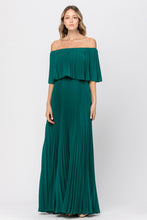 Load image into Gallery viewer, emerald off shoulder pleated maxi dress with elastic waist - alwaysspecialgifts.com