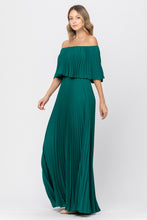 Load image into Gallery viewer, emerald off shoulder pleated maxi dress with elastic waist - alwaysspecialgifts.com