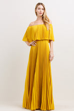 Load image into Gallery viewer, mustard off shoulder pleated maxi dress with elastic waist - alwaysspecialgifts.com