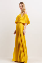 Load image into Gallery viewer, mustard off shoulder pleated maxi dress with elastic waist - alwaysspecialgifts.com