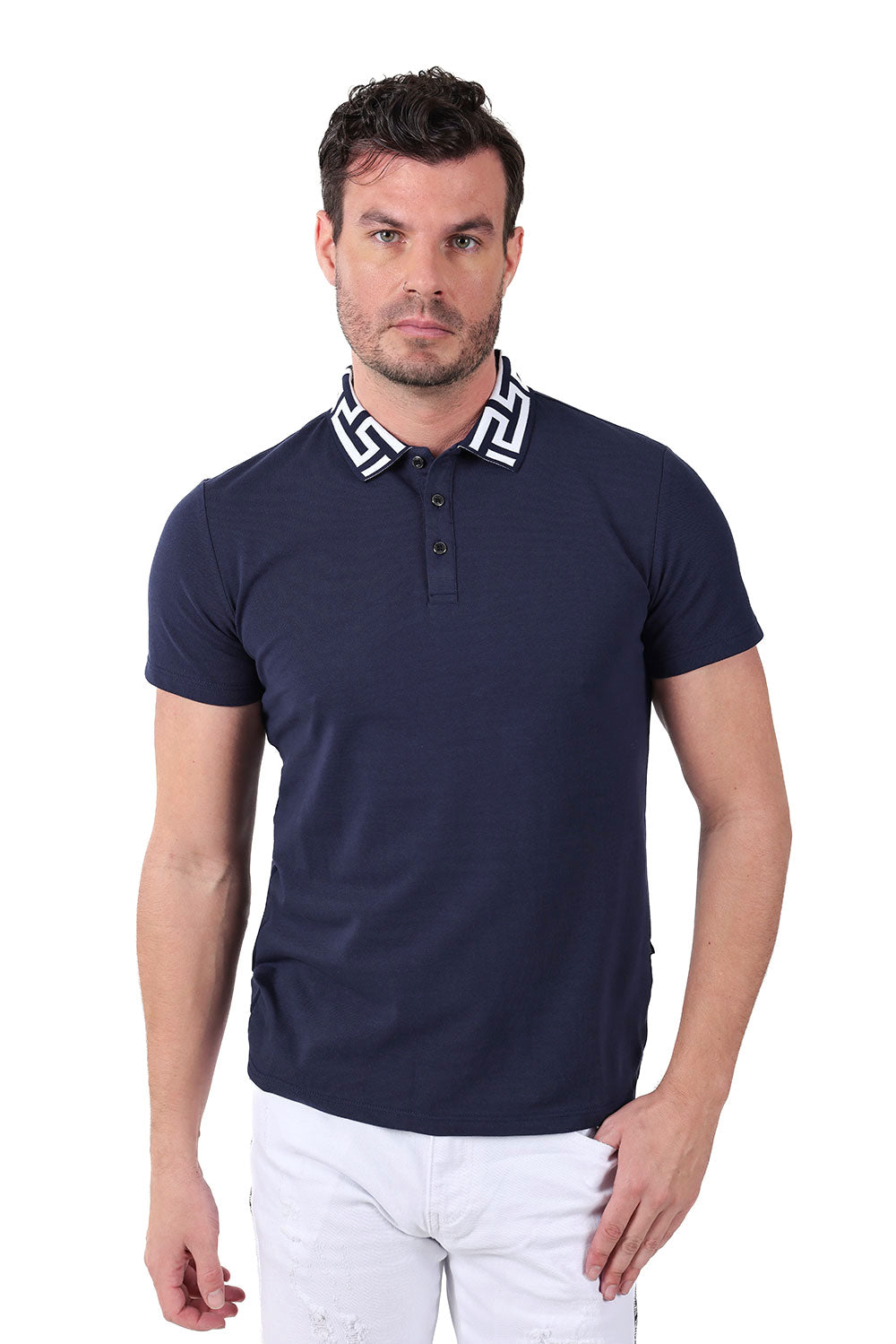 barabas  greek pattern navy blue polo shirt - alwaysspecialgifts.com