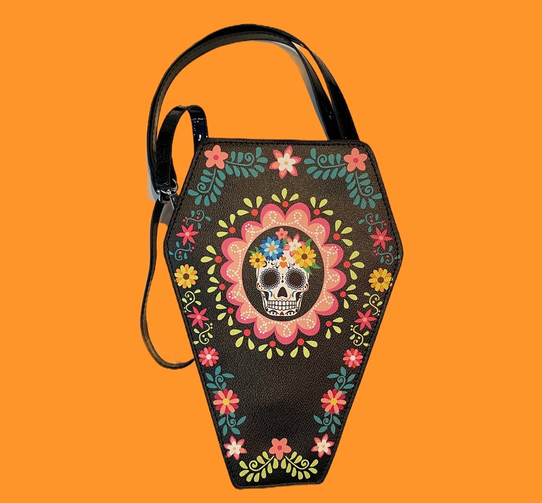 sugar skull coffin covertible cross body bag mini backpack - alwaysspecialgifts.com