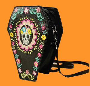 sugar skull coffin covertible cross body bag mini backpack - alwaysspecialgifts.com
