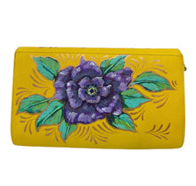 Load image into Gallery viewer, violet florwer handpainted yellow leather bag - alwaysspecialgifts.com