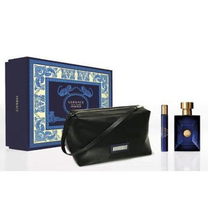 versace dylan blue 3 piece gift set for men with 3.4 oz edt spray.- alwaysspecialgifts.com