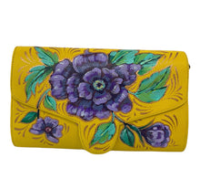 Load image into Gallery viewer, violet florwer handpainted yellow leather bag - alwaysspecialgifts.com
