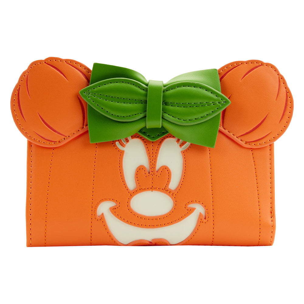 loungefly minnie mouse glow in the dark pumpkin flap wallet - alwaysspecialgifts.com