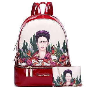 Frida Kahlo Red and Cream Backpack Amazon.com | Frida Kahlo Cartoon Licensed Backpack with  main image 4
