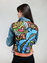 Load image into Gallery viewer, hearts &amp; birds hand painted beaded denim jacket xl - alwaysspecialgifts.com