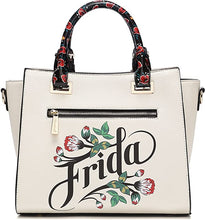 Load image into Gallery viewer, frida kahlo flower handbag theme 2 way wing satchel beige black   - alwaysspecialgifts.com