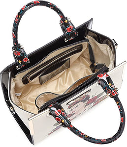 frida kahlo flower handbag theme 2 way wing satchel beige black - alwaysspecialgifts.com